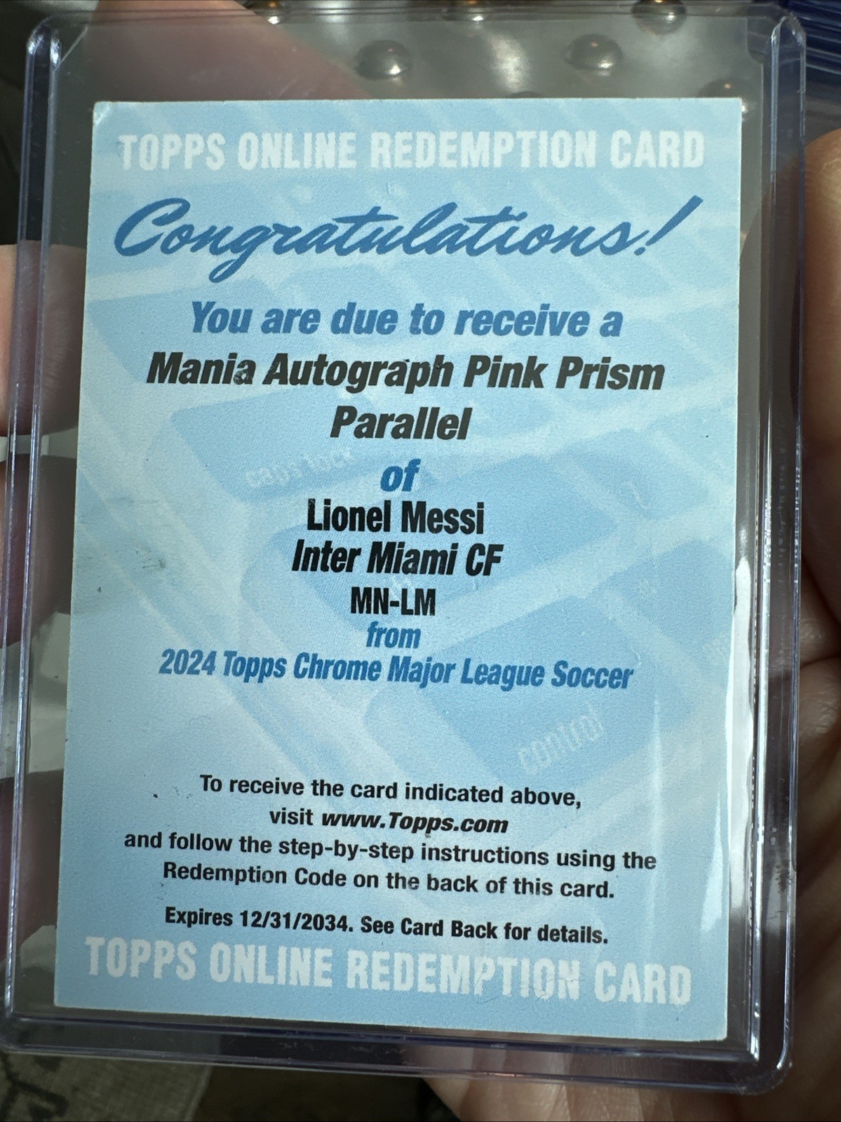 Lionel Messi /15 2024 Topps Soccer Manin Pink Prism Auto Redeemed Redemption !!! view 4
