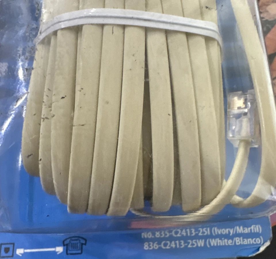 25-Ft Flat Wire Phone Line Cord with Modular Plugs - Ivory (C2413-25I) - Image 3 of 4