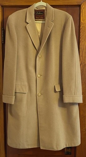 VTG 70s Metropolitan Dayton 100% Cashmere Overcoat 42L Camel Tan Retro Academia - product listing photo