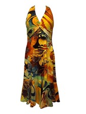 VTG Y2K Cache Halter Dress NWT Sz.8 Floral Tropical Watercolor Tiered READ