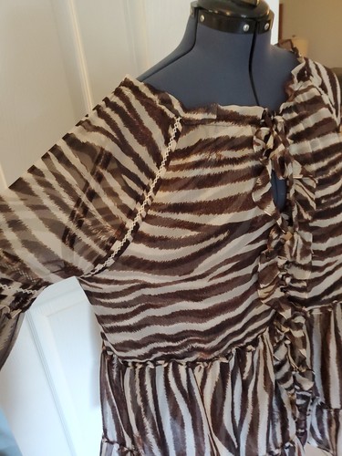 MISA Los Angeles Tallulah Dress Sz Medium Zebra Brown Sexy Ruffle Sheer Coverup - Picture 5 of 16