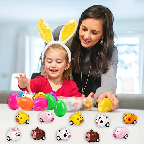12 Pack Easter Eggs Filled with Animal Pull Back Toy Cars, Easter Basket - Picture 7 of 8