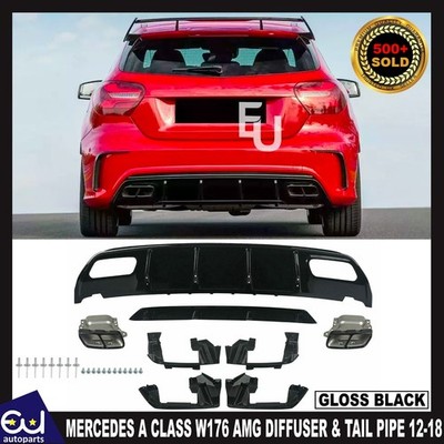 HECKDIFFUSOR FÜR MERCEDES A KLASSE W176 AMG A45 LOOK ENDROHR GLANZ SCHWARZ 12-18