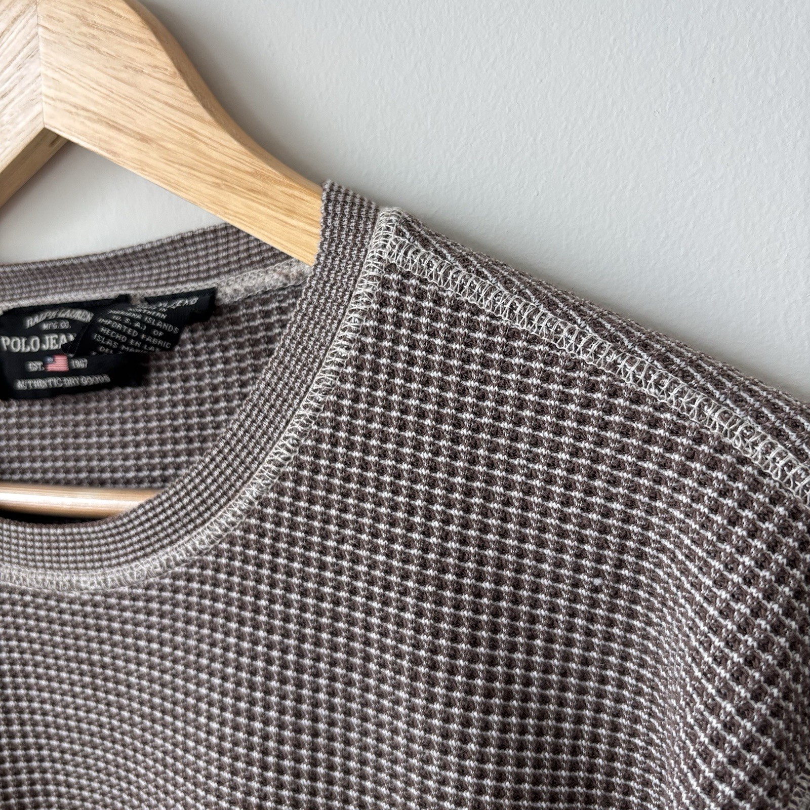 Ralph Lauren Polo Jeans Waffle Knit Shirt Size XL Thermal Base Layer Brown USA thumbnail 4