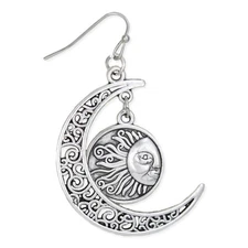 Silver Filigree Crescent Moon Sun Earrings