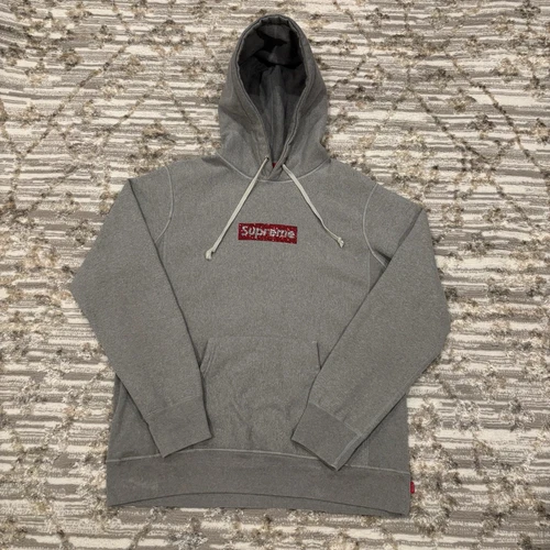 Sweat à capuche homme Supreme x Swarovski Crystal Box Logo gris strass XL rare