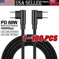 90 Degree Angle USB-C to USB-C Charger Cable Fast Charging Type Sync Cord LOT