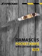 Custom Handmade Damascus Steel Pocket Knife Folding Blades With Leather Sheath 