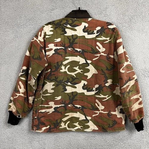 VTG Woodland Camo Quilted Work Jacket Hunting Streetwear Thrashed *Broken Zipper image 2