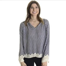 Joie Blouse Womens Sz S Relaxed Whimsy Agnella 100% Silk Chevron V-Neck  Office