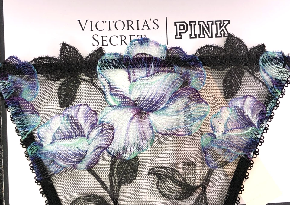 Braguita de bikini Victoria's Secret nueva con etiquetas mediana negra bordada orquídea espalda abierta cuerda Foto 4 de 4