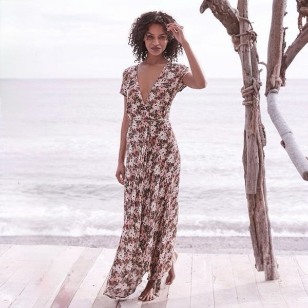 Auguste Wild Rose True Wrap Maxi Dress AU 8 Dusty Pink Floral Romantic Boho