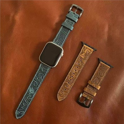 Leder Vintage Blumenmuster Armband For Apple Watch Ultra 3 49mm 11 10 9 8 7 6 SE