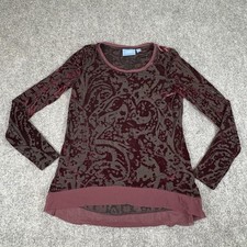 Simply Vera Vera Wang Blouse Small Burgundy Burnout Velvet Sheer Boho Goth Artsy