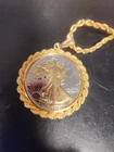 1942 Walking Liberty Silver Half Dollar Necklace, 20" Gold Plated Silver Chain