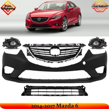 Front Bumper Cover Fascia Paintable & Grille Assembly Kit For 2014-2017 Mazda 6