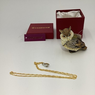 Tiny Treasures Owl Figurine With Hidden Necklace Inside, New