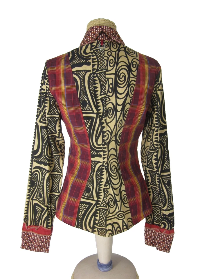 Camisa De Colección Save The Queen Para Mujer S Marrón Óxido A Cuadros Rayas Abstracto A Presión LS Foto 2 de 4