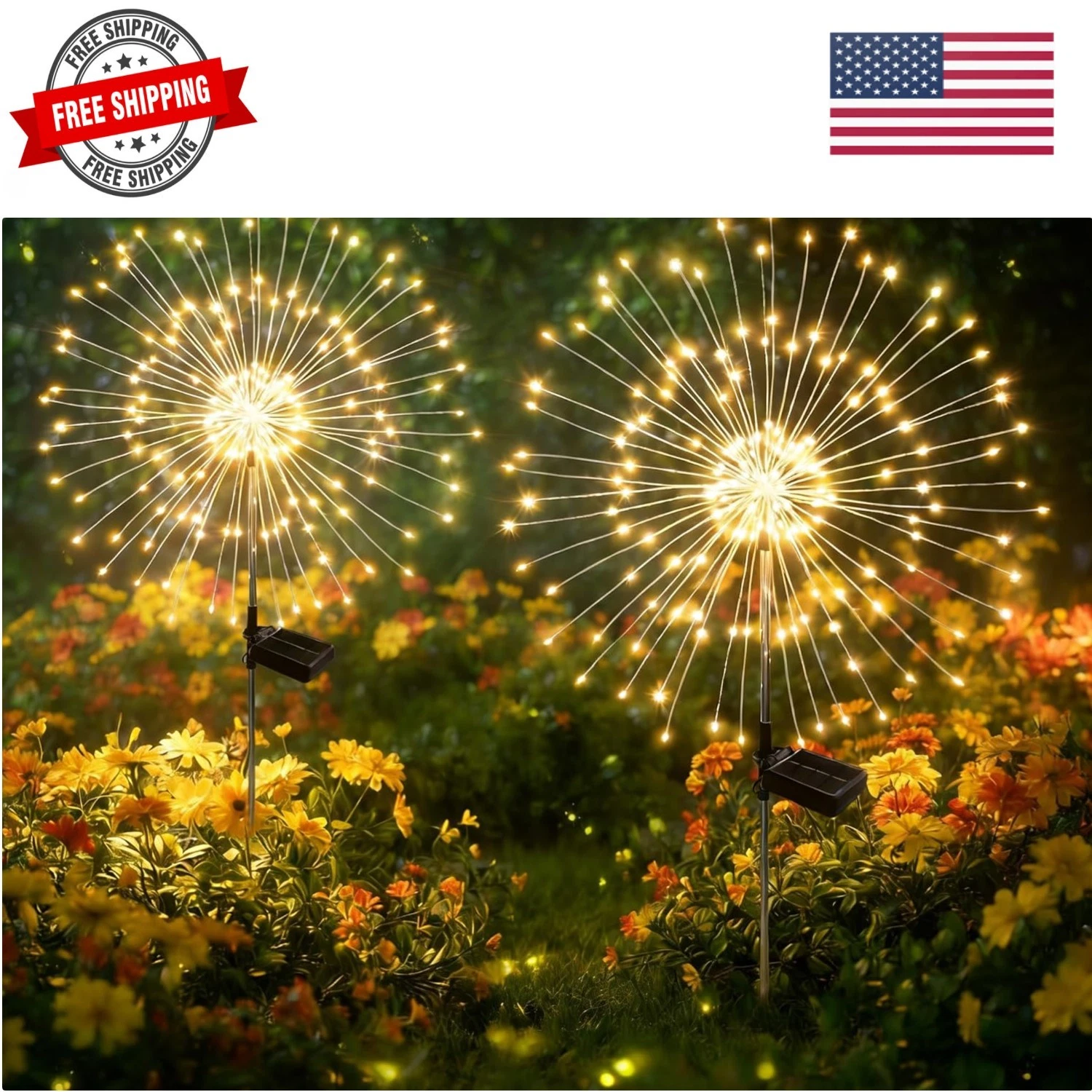 Solar Garden Lights Outdoor Decor Waterproof, 2Pack 120LED Firework Lights fo...