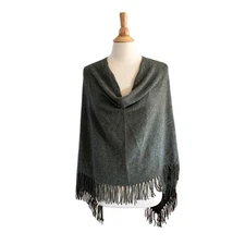 Olive Green 100% Cashmere Shaw Fringe Scarf P1