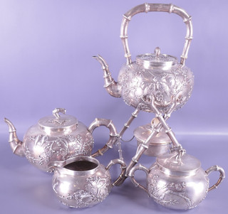 .900 Silver Antique Chinese Six Piece Floral Tea Coffee Set Wang Hing 1662g