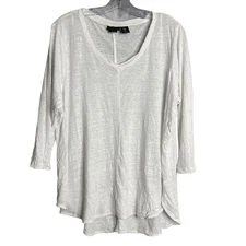 Tahari 100% Linen Top Women Plus Size 1X White Lagenlook Beachy Slub Lightweight