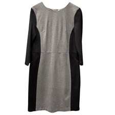 Talbots Sheath Dress Womens 12 Midi Gray Black Colorblock 3/4 Sleeve Zip Up