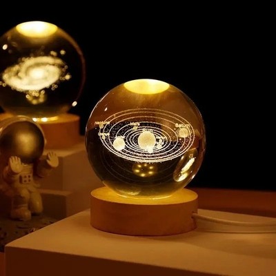 3D Crystal Ball Galaxy Moon Lamp USB LED Night Light Home Decor Gift