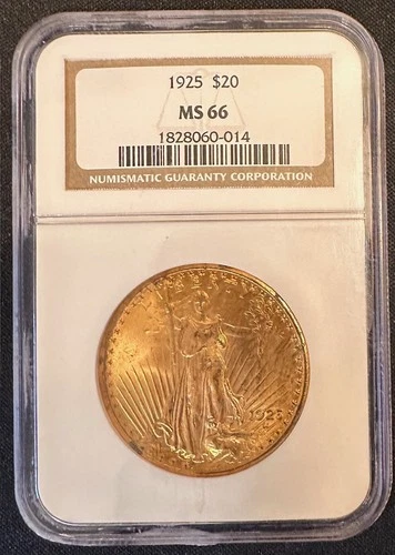 1925 $20 Saint Gaudens Gold Double Eagle NGC MS66