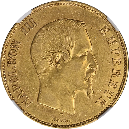 1855 A France Gold 100 Franc NGC AU53