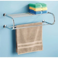 Towel Rack Wall-Mount Dual Row Bathroom Towel Shelf Rail Rust-Resistant Holder