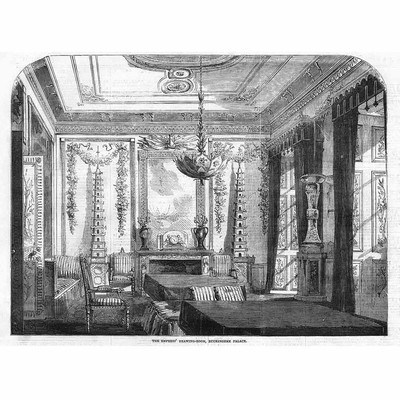 BUCKINGHAM PALACE The French Empress' Drawing Room - Antique Print 1855