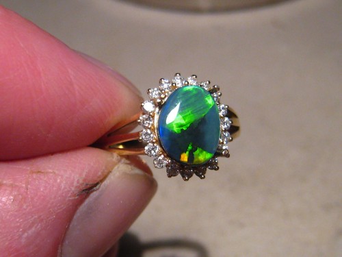 1,2 Karat Edelstein schwarzer Opal & Diamantring, massiv 14 Karat Gelbgold - Bild 3 von 15