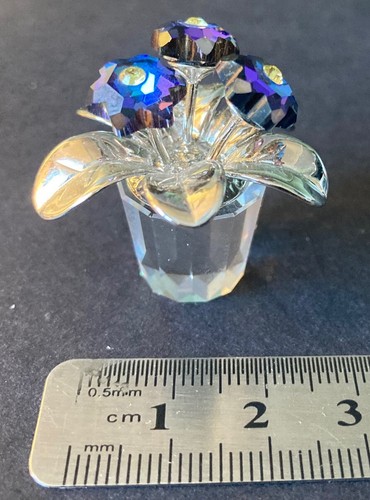 SWAROVSKI Crystal blue flower pot FORGET-ME-NOT silver leaves unboxed mint - Picture 3 of 3