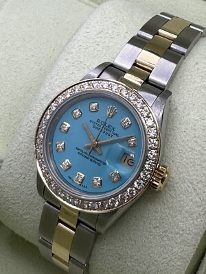 1984 Rolex 26mm Datejust 2 Tone Oyster 69173 Teal Diamond Dial