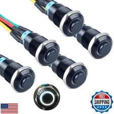 DMWD 5Pcs 12mm LED Lighted Latching Push Button Switch Black Shell with Pre-s
