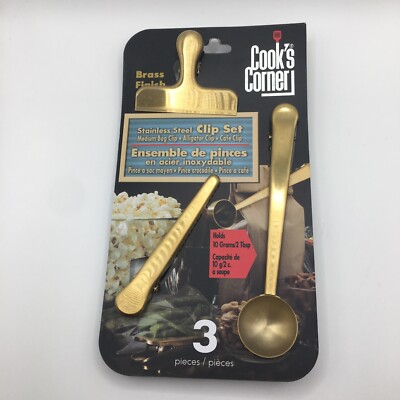 Cooks Corner 3 Piece Brass Set Cafe, Alligator & Medium Bag Clip Stainless Steel