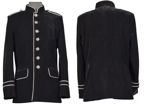 Men Vintage Black Military-Inspired Jacket Velvet Gothic Fashion Coat Dress