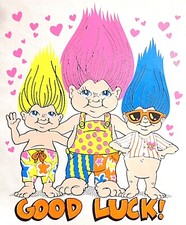 Original Vintage Neon Good Luck Troll Dolls Iron On Transfer