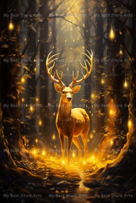 DEER ENCHANTED FOREST FANTASY ART PRINT, Animal Decor Stag Fairytale Poster C208