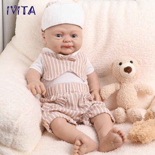 16" Reborn Baby Prematur Blue Eyes Boy Full Body Silicone Doll Toddler Toy