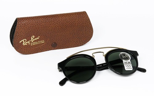 VINTAGE SUNGLASSES RAY BAN GATSBY STYLE 4 W0932 BLACK GOLD G-15 B&L ROUND GAGA