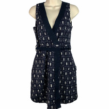 J Crew Womens Ikat Wrap Dress Size 0 Dark Blue Faux Wrap V Neck Sleeveless
