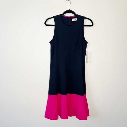 Eliza J Size 4 Color Block Hem Fit & Flare Jersey Blue Pink Dress Women's NWT - Picture 2 of 6