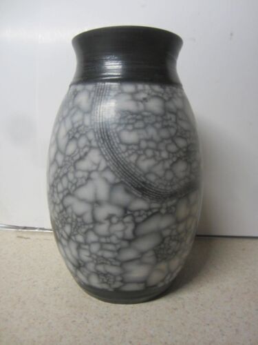 PAGE POTTERY NORTH CAROLINA LARGE MARBLED RAKU BLACK AND WHITE VASE 8 3/8" - Picture 2 of 11