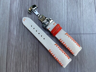 Size 22mm/18mm, Handmade White Stingray Leather Watch Strap Band.