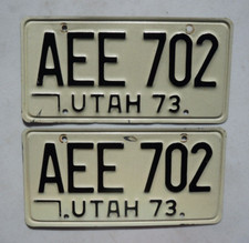 1973 UTAH License Plate Plates PAIR / SET # AEE - 702
