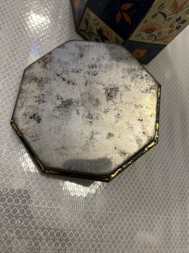 Vintage Sharps Toffee Tin Lid Octagon Floral Blue Orange White Gold 5-3/4" - Picture 7 of 7