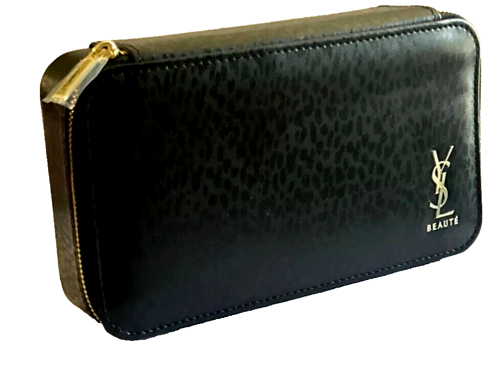 YSL Beauty Black Faux Patent Leather Makeup Cosmetic Case Bag Box