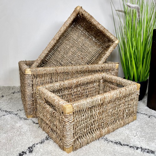 Seagrass Storage Baskets Rectangular Woven Bathroom Kitchen Wicker